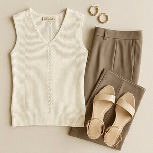 Vintage Worthington Ribbed Sweater Tank – Cream White – Size 2X